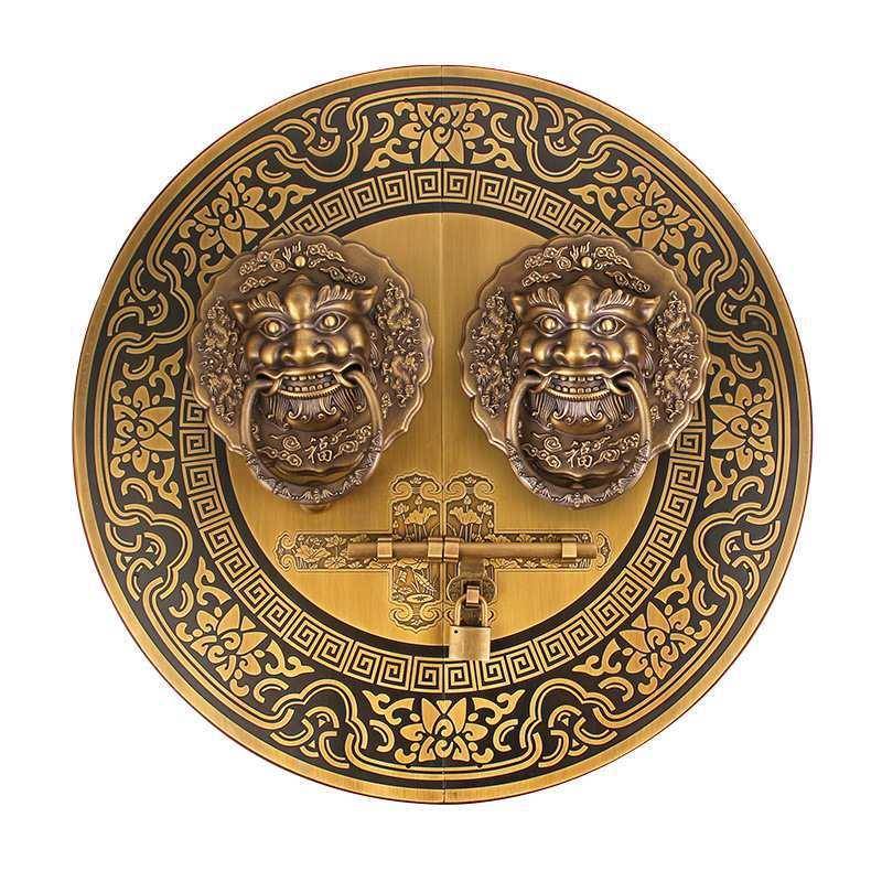 式堂铜大门院拉手圆形古建祠兽XOM头门环庭木门狮子头中门把手