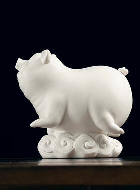 陶瓷白瓷猪件《飞面天小猪》电中式家居客厅ZXN视柜办公室摆桌装