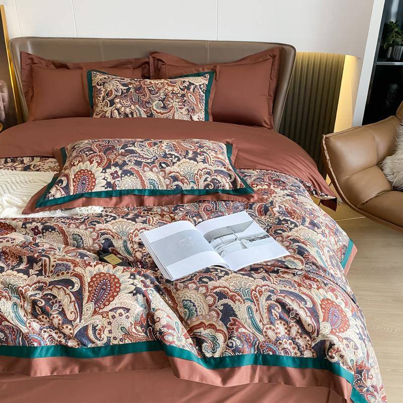 94美式复古风A床120S匹马棉四件套纯棉支欧式纹样被套F6669M床单