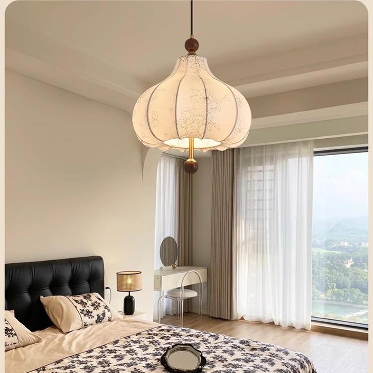 实木复法15504卧式室餐厅吧台吊灯中古古花纹主布艺浪漫房间灯具