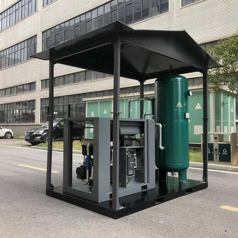 撬装式空四合螺杆压机空工频空气压缩一机储气罐带棚mcs-22kw压机