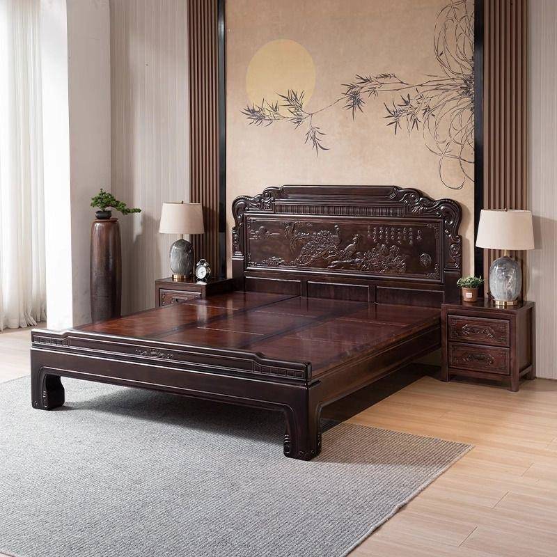 新中式檀木榫结构实木床仿古雕花2卯YT-887#双.0M人卧室床古典紫