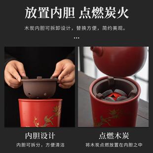 粗陶炭煮茶套装火山红楂煤41618球内胆小炉风炉提梁陶壶烧水壶炉