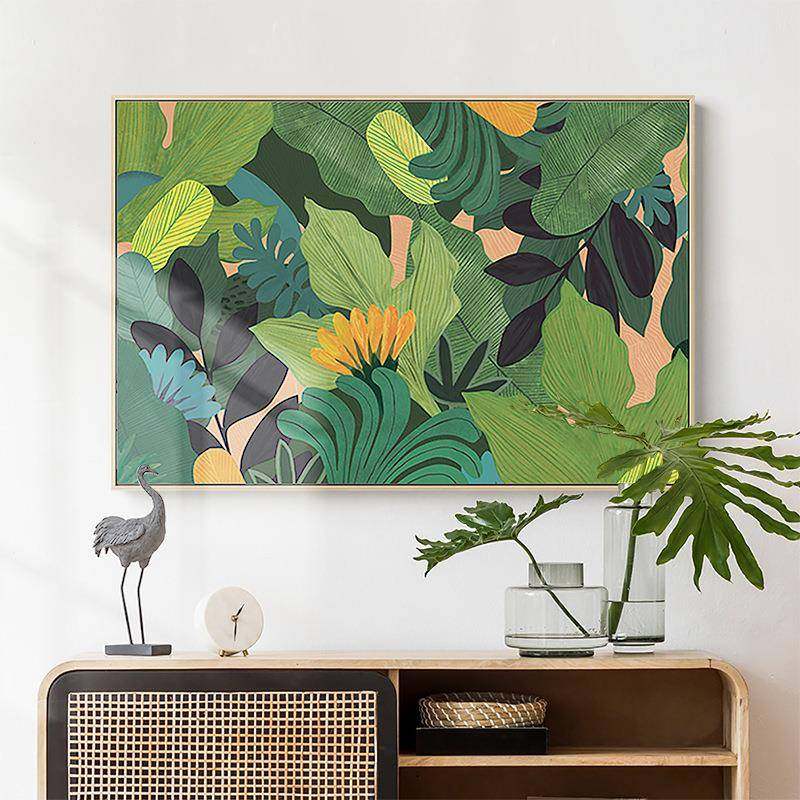 北欧绿植横版挂画小清新客厅餐厅装饰画现代简约走廊过道墙面壁画