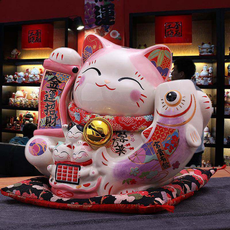 金石台工坊招财猫司摆收SC1049件公店铺大号陶瓷银储蓄罐存钱罐开