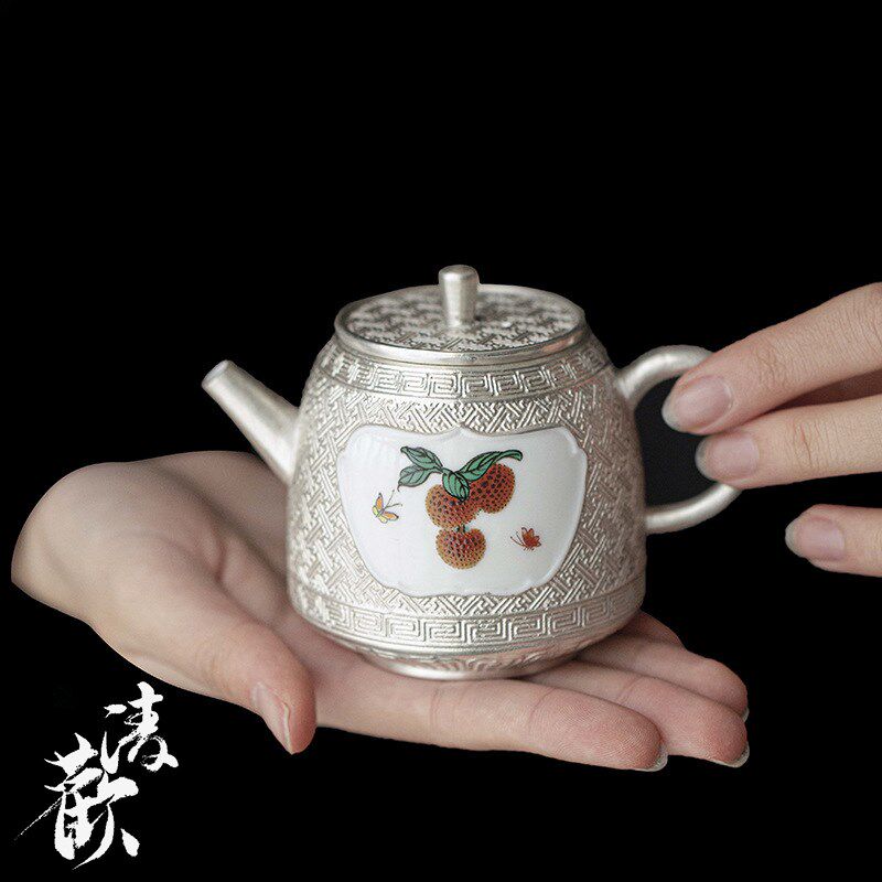 清欢丨古风插画鎏银茶壶180ml 纯手工鎏银茶壶复古泡茶壶单壶礼盒