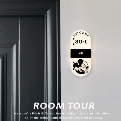 米奇门牌可发光感应灯牌USB充电磁吸壁灯家用装饰房门号码提示牌