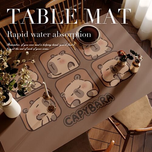 卡皮巴拉 桌垫防水防油耐高温免洗PVC皮革桌垫茶几布餐桌垫可裁剪