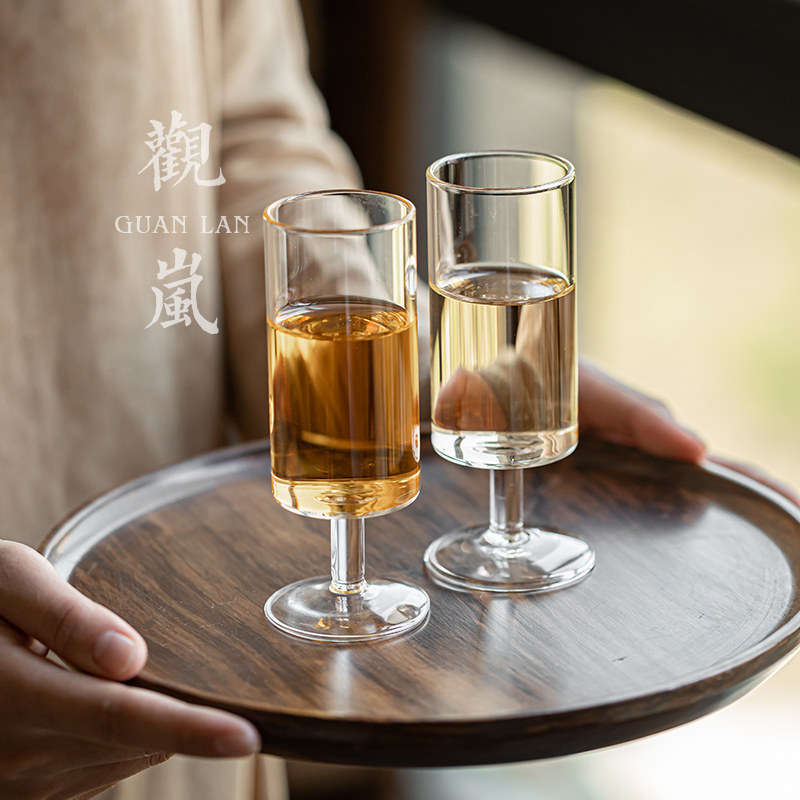 观岚透明玻璃高脚茶杯绿茶杯猴魁专用杯品鉴茶道耐热泡茶器主人杯