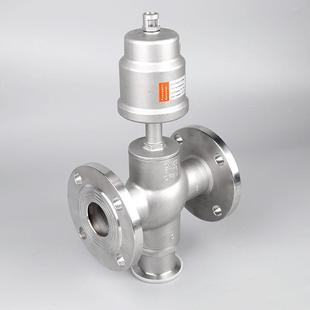 348应角供座阀三通流道双层弹簧法片加垫厚缸体兰气动防滴漏