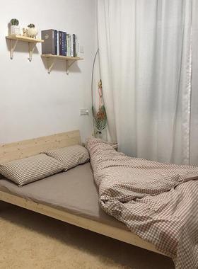 原木字隔壁挂置墙物架74564松木板一字型木板电视背景一墙装饰书