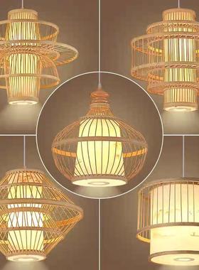 意竹编吊灯竹禅艺具茶室中式餐厅民宿灯日式藤编灯80410笼复古编
