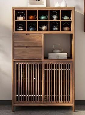 新中式餐架边柜茶叶柜木多榆宝博古展示柜茶XWC室茶杯阁架储物柜