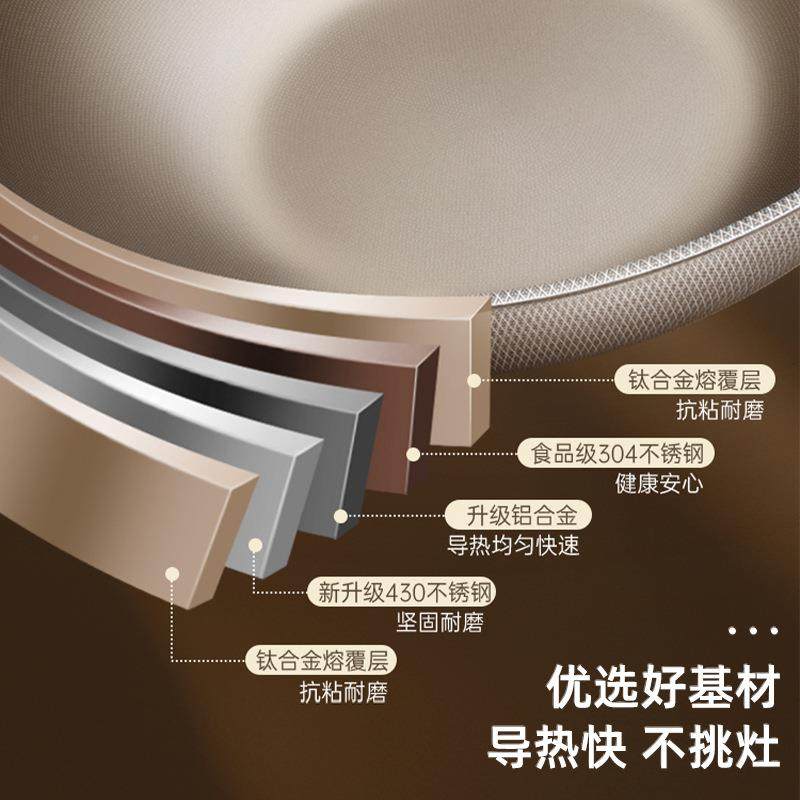 迪洛图家炒用不粘炒锅锅30-40有钛不锈钢菜锅底锅平加深不沾锅电