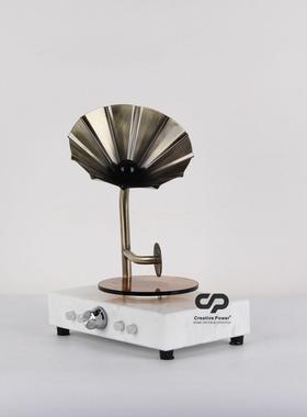 板意家居装饰品书房样房软装大机理石创6560复古收音留声机摆件