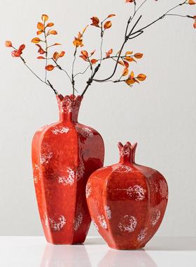 新式国风禅装意红色CTB-2478陶瓷罐复古干枝花瓶件茶室软饰中品摆