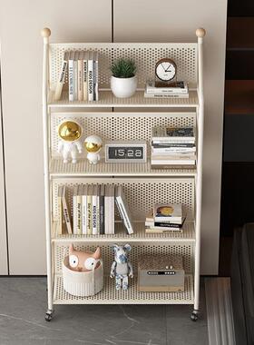 移儿书架铁艺童落地置物架ZOB客厅简易家用多层带轮书柜绘本动收