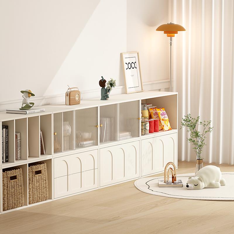 奶油风实饰木书柜BFM书纳架自由组合格子柜客厅储置物收装柜物电