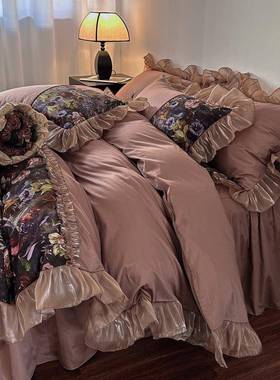 GZ6M卉法式浪复古长绒套棉F777HMJM床裙款四件套花褶皱漫花边被公