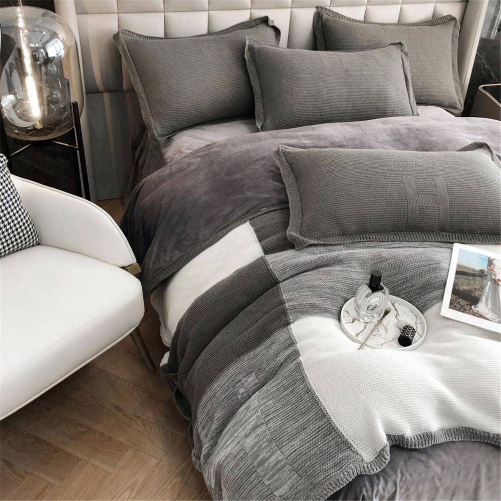 秋极冬季加瑚厚暖针织婴儿CJ绒四件套简轻奢珊绒加绒被套保床上用