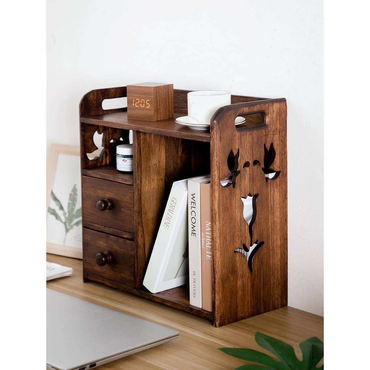 t实木桌面小书架书桌简易置物架办公桌桌上140879多书柜f功能小迷