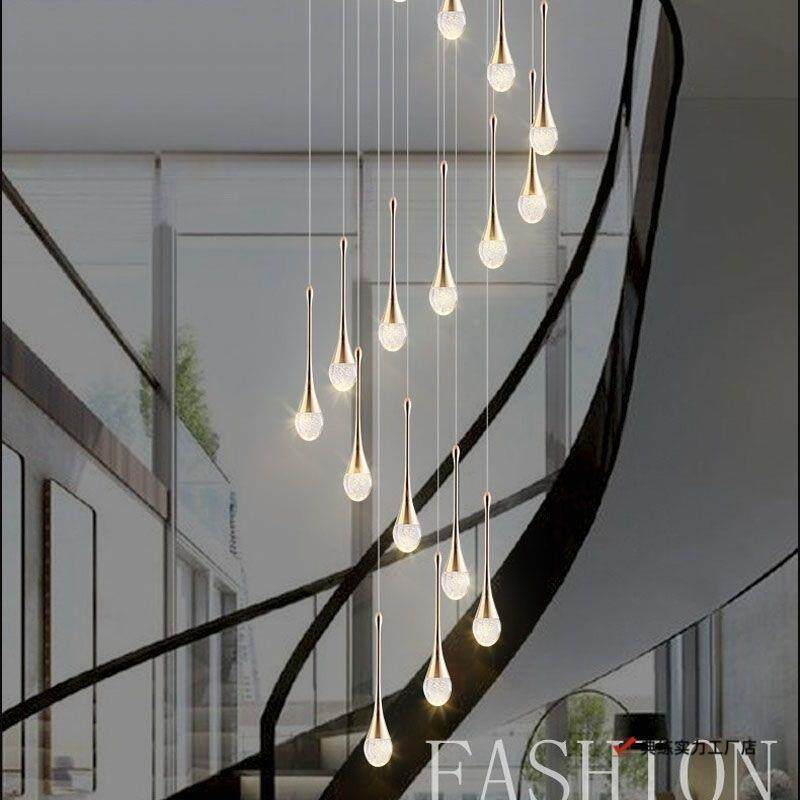 长吊灯梯别墅空客厅62轻奢挑楼水晶大吊灯公寓loft复式旋楼转长吊