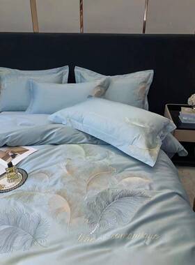 轻奢风A类纯棉高端10刺0支绒棉四套件贡缎长绣20230110全棉被套床