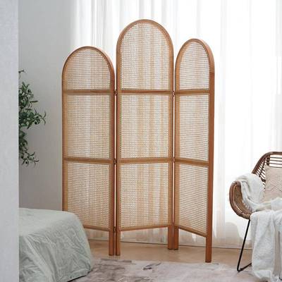 藤编手卧工日式折叠复古屏风折隔BFJ断玄客厅实木真藤关室移动现