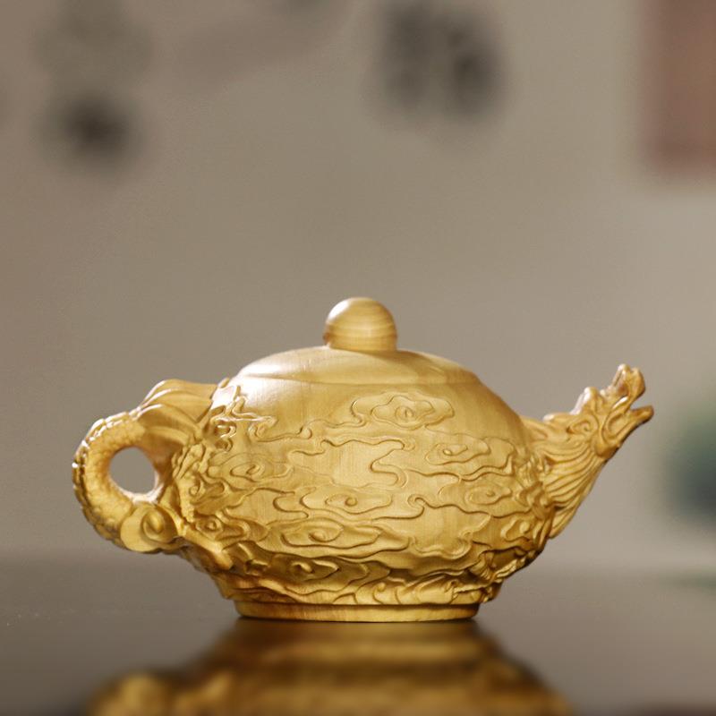 黄杨木雕文玩祥龙壶木居质茶壶工艺品家件摆件把男士随身CHE把玩