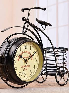 式铁艺自行车居装饰品摆件静音座钟铁艺欧装饰家钟表T0907厂批家