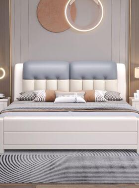 胡桃木实木床1.8双人米床婚15.米主卧白色现代简KEC约储物软靠床