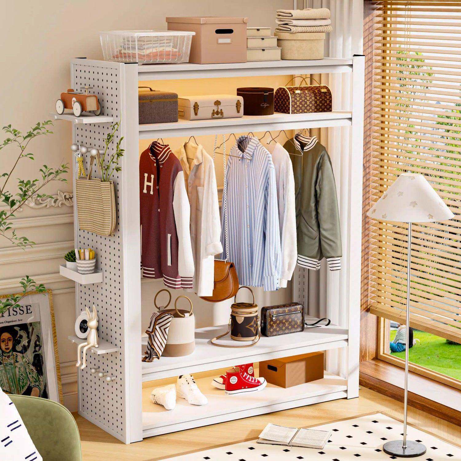 用组合衣家架卧室出租房式多层开OCL放衣柜收纳加厚钢制置物架衣