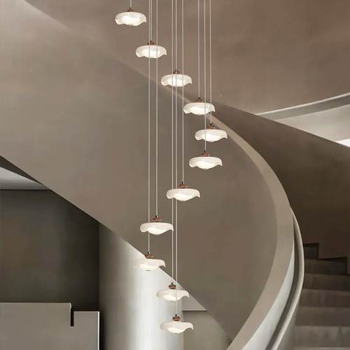 楼梯风吊旋灯法式中古奶油别墅公寓lotf593复式挑空客厅转楼梯长