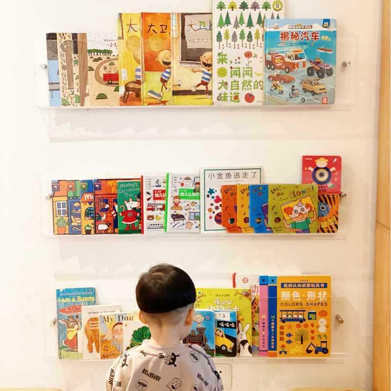 克力书架挂墙置F9658M87透明绘本打物架幼儿园儿童走廊亚免孔展示