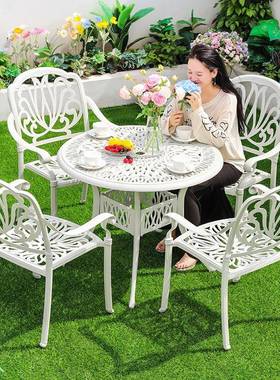 户桌椅铸铝麻白色阳台椅小桌外椅24712-1奶茶店咖啡厅餐桌商业街