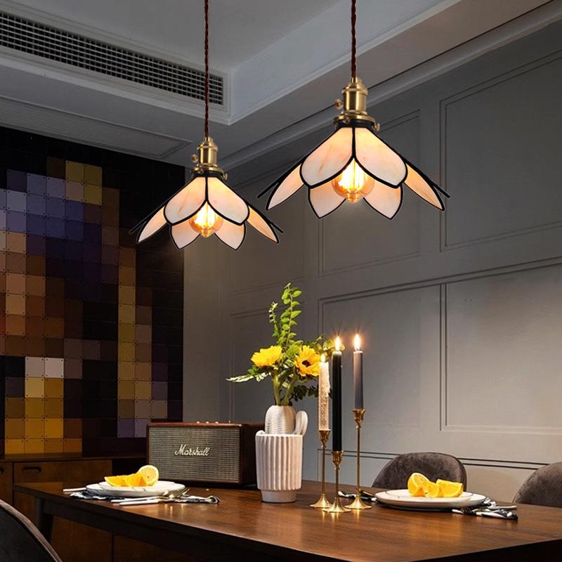 古中吧中台餐厅复式房民宿玄关山灯具彩色玻璃卧室客厅小风吊灯