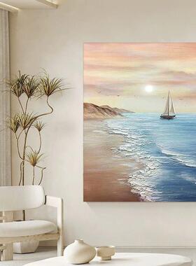 纯手绘油海景日肌出客厅装饰画现代高画档立体理画卧JVB室床挂头