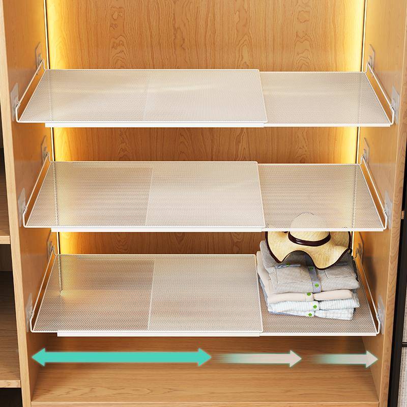 衣柜分层隔抽拉收板纳置物免架板隔断可伸缩柜子打孔NVR层架子圣