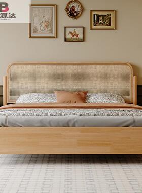 简家用实FEQ木藤编床主卧1.8米双人约风新原中式木1.5米大床储物
