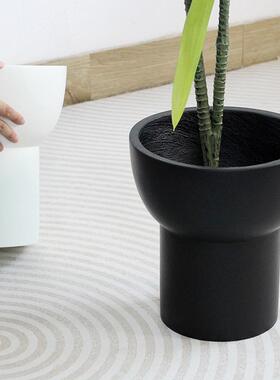 北意落地欧水泥花盆黑色异形绿植ins盆栽日式高陶脚盆套XXX013创