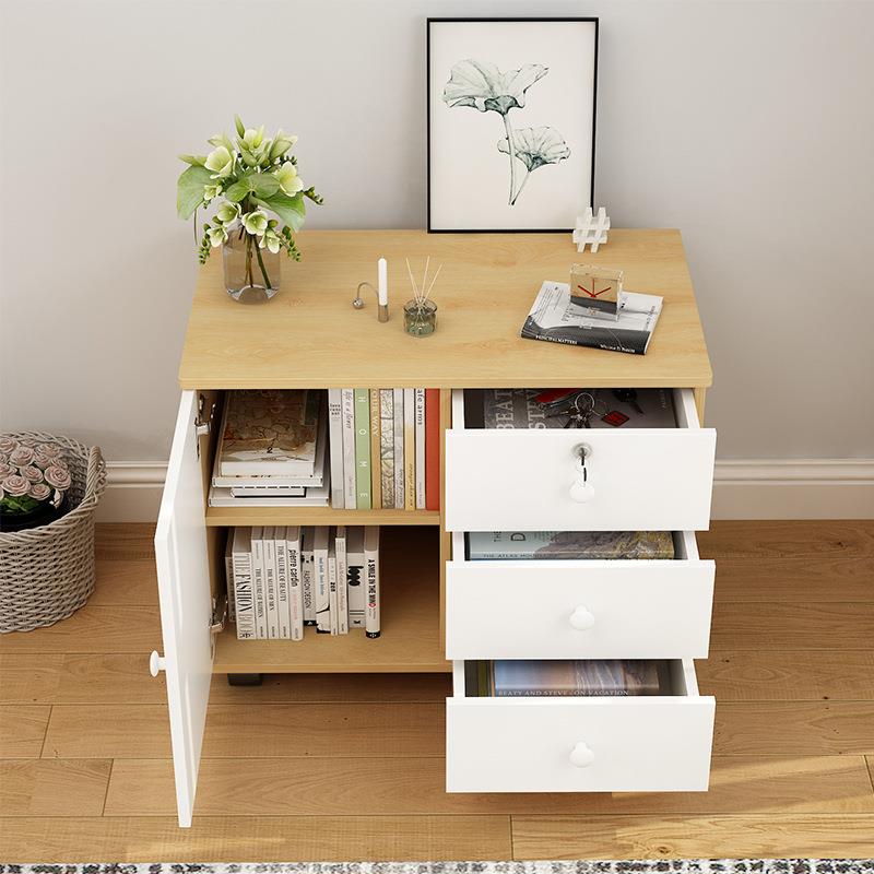 木质办下公柜文件柜移锁三抽屉资料柜储物收ACA纳柜动矮柜带桌小