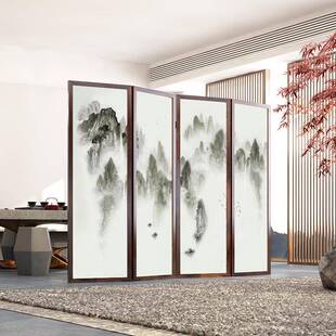 屏风Z4隔断玄关厅卧木室办中式简约现代折叠移公动实折屏山客水遮