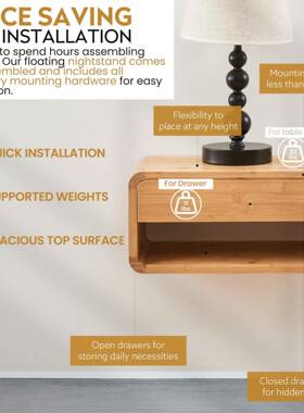 竹侧桌抽开放式架子组竹制制浮MY-04336动屉床头柜完全装壁挂式床