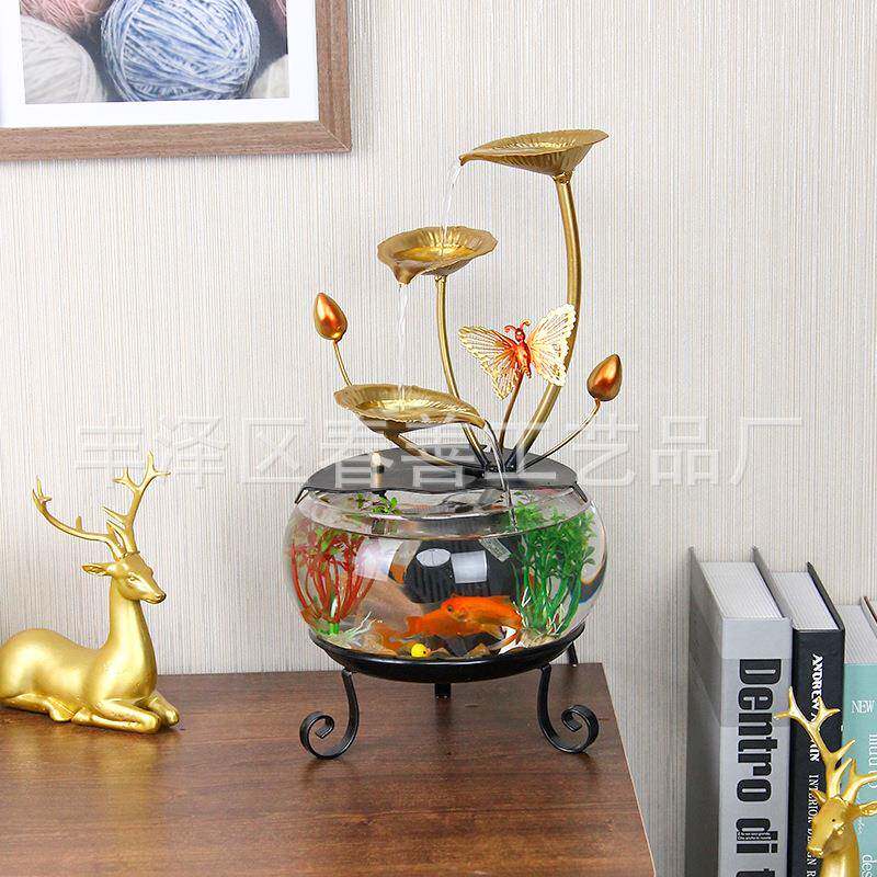 创意小型鱼缸件循景环流摆招财家居客厅桌面办公室流水水观小CMK - 倩可的小店出品