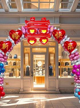 结婚气球拱门饰订婚婚礼门拱门布置女方喜庆景场装布置大门拱Hj7f