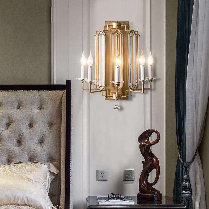 复古田园美式壁灯客厅创意简约卧3轻奢后室代过现道头YFZ水晶墙壁
