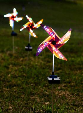 户外太阳能四灯彩28489灯旋转风室车灯创意地插灯庭院花园外装饰