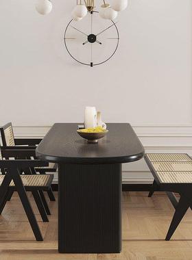 寂客风黑色实木岛台餐桌诧一体法LAQ半椭圆厅饭桌家用小户型复古