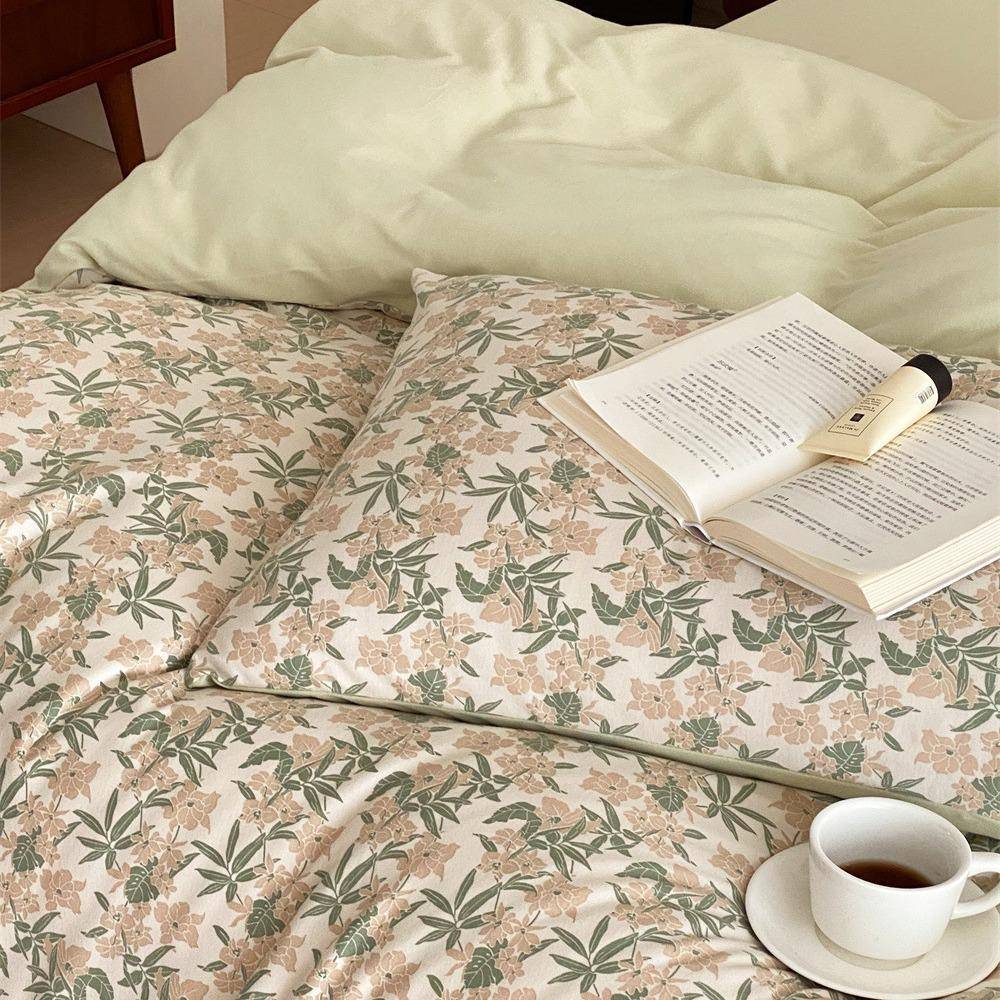 风国新ZAI中式双面针棉四件套裸睡超柔印花风天竺棉织田园床品