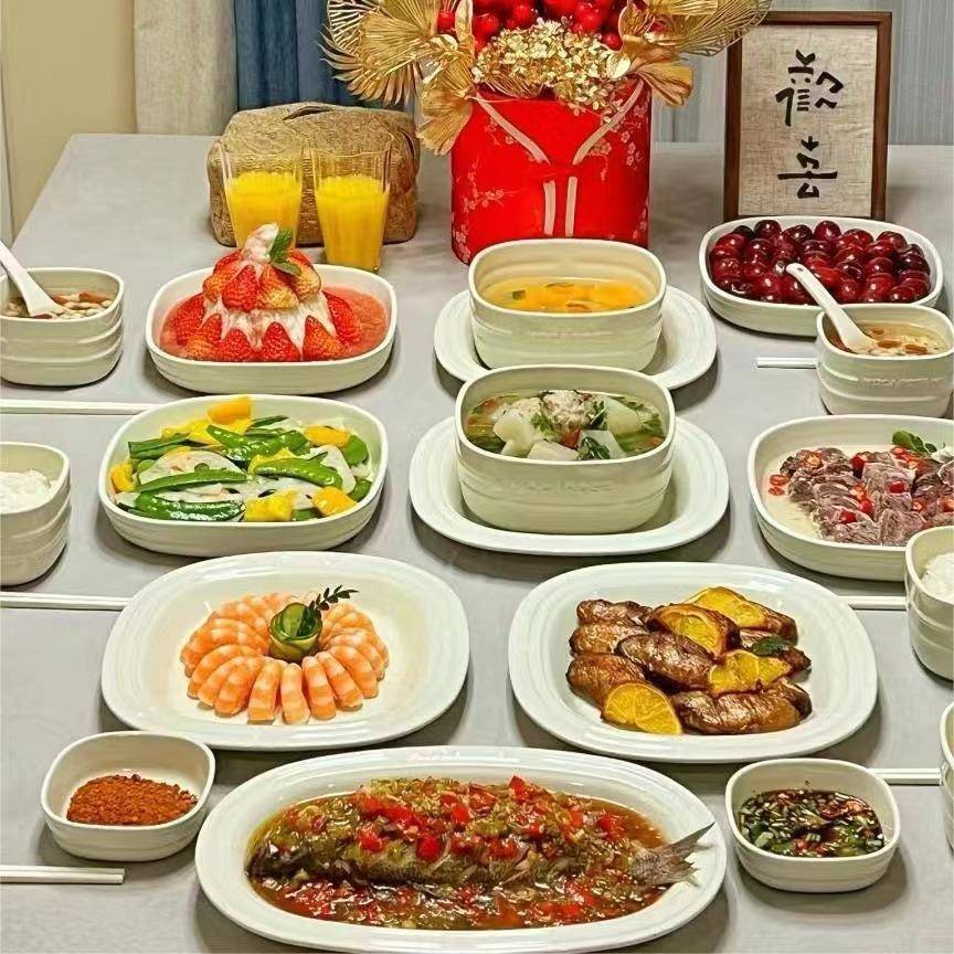 摩卡色mo奶carsYJIe油白方o形碗碟套装盘子大碗汤碗方形列奶油系